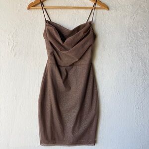 Windsor Brown Sparkle Cowl Neck Mini Dress